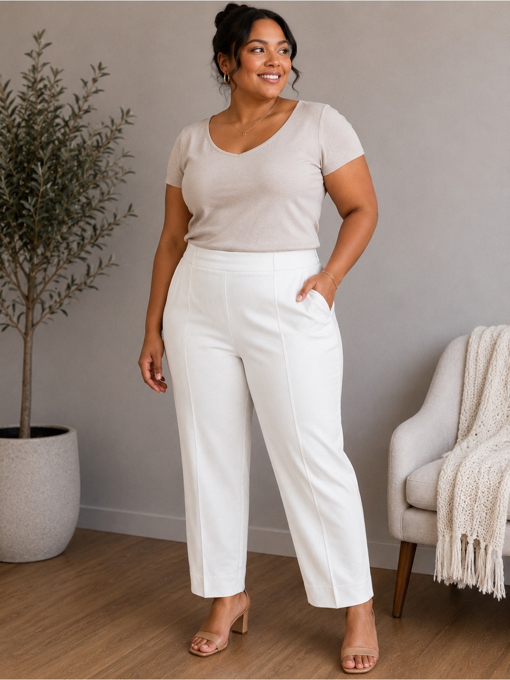 J. Jill Essential Slim Ankle Neutral Cream Straight-Leg Pull-On Pants